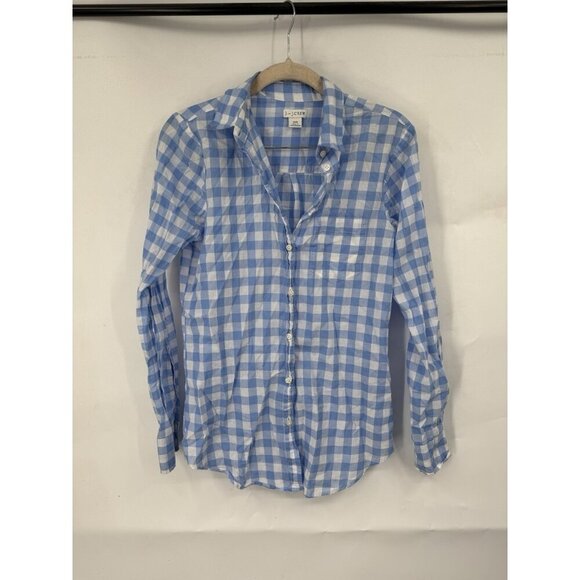XXS Tops - J. Crew Plaid Button Front Shirt Blue Long Sleeve Lightweight Preppy Western XXS